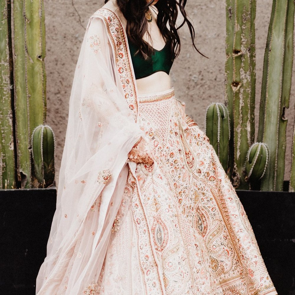 Gorgeous Pink Lehenga Set with Emerald Green Blouse- Perfect for Mehendi/Sangeet